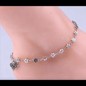 "Plum Flower Lovely Hollow Heart silver plated anklet